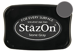 Buy a stone gray StazOn stamp pad, which features a permanent, quick-drying ink designed for non-porous surfaces.