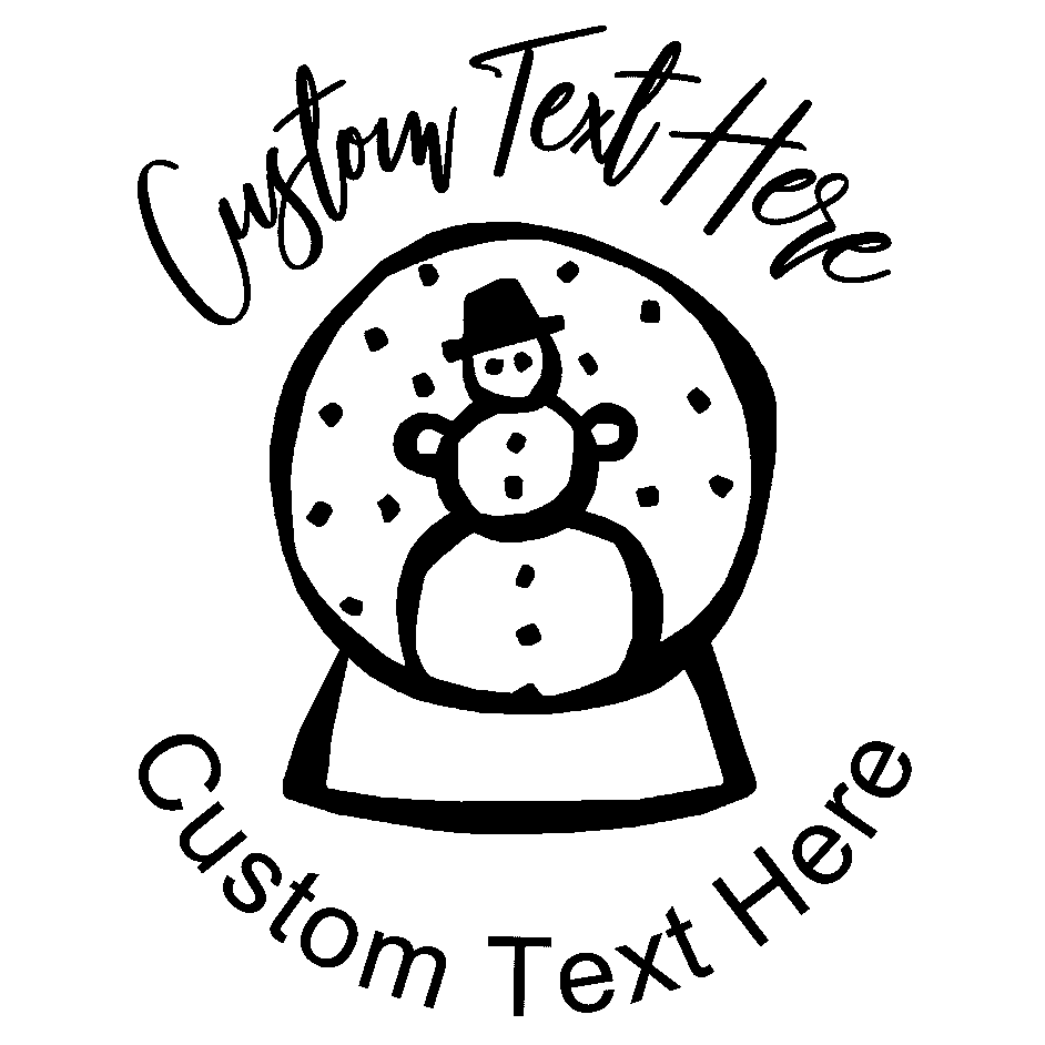 Customize this snowman rubber stamp with a personalized message or special greeting.  Select from five different ink colors on this self-inking stamp!  Stamp features snowman in a snowglobe.