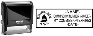 Customize and order a self-inking notary rubber stamp for the state of Iowa.  Meets all specifications and requirements for Iowa notary stamps.