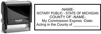 Customize and order a notary stamp for the state of Michigan. Meets all specifications and requirements for Michigan notary stamps.