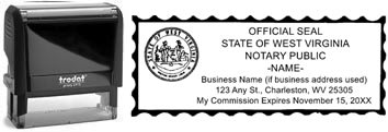 Customize and order a self-inking notary rubber stamp for the state of West Virginia.  Meets all specifications and requirements for West Virginia notary stamps.