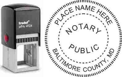 Customize and order a self-inking notary rubber stamp for the state of Maryland.  Meets all specifications and requirements for Maryland notary stamps. No minimums, fast turnaround, quality guaranteed.