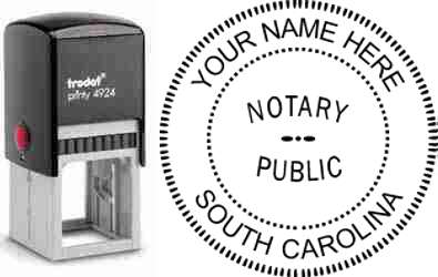 Customize and order a self-inking notary rubber stamp for the state of South Carolina.  Meets all specifications and requirements for South Carolina notary stamps. No minimums, fast turnaround, quality guaranteed.