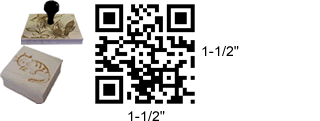 1 1/2 x 1 1/2 wood-mounted qrcode stamp. Mounted on 3/4 thick maple block, stamps a 2d barcode. Separate stamp pad required.